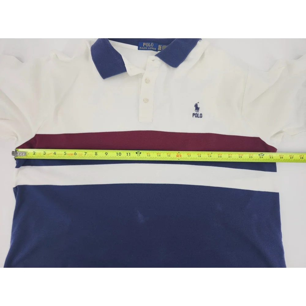 Polo Ralph Lauren Mens 2XLT Colorblock Striped Polo Shirt White Blue Burgundy